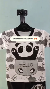 Setelan Baju bayi bayi laki laki motif Hello panda celana hitam usia anak 3-24 bln .