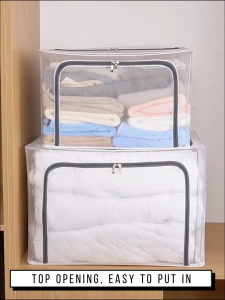 TIDY B 24/66/100 L Transparent Waterproof Bainer Box PVC Clothes Wardrobe Quilt Storage Box Large Folding Finishing Artifact for Home