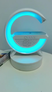 Wireless Charger Speaker Bluetooth Portabel Nirkabel Lampu Tidur RGB LED Multi Fungsi Mode Warna Warni Suasana Malam Hias Hiasan Meja Ruangan Rumah Ambient Light Atmospheric Lamp Speaker Musik Pengisi Daya Handphone Lampu Meja Samping Tempat Tidur