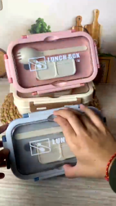 Eatkit Set Kotak Makan Siang 840ml Desain Kompartemen Lunch Box Microwave Gratis Alat Makan Box Saus