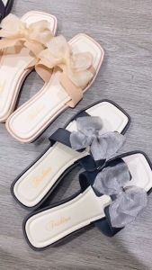 Sandal Slop Pita Glitter 6974 Sandal Empuk Sol Rubber Kekinian Sendal Flat Jelly Wanita Anti-Slip Elastis Hak 3Cm HHG