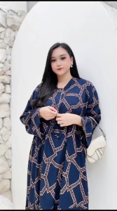 Setelan Wanita Jumbo LD 120 - One Set TieDye Tunik Okinawa Setelan Batik Motif Daun-daun Busui Lengan Panjang Set Rayon By Alinrafd