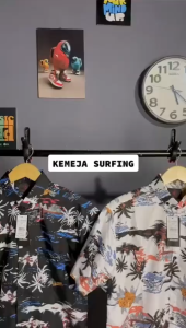 Kemeja Motif Pantai & Hem Surfing Murah
