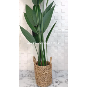 Pohon Hias Artificial Daun Pisangan Heliconia T150 Latex Pot Dasar Hitam Cover Eceng Gondok Handle Dekorasi Rumah