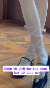 [Sỉ lẻ] QUẦN TẤT PHỐI DÂY RUY BĂNG HỌA TIẾT ĐÍNH NƠ Phong Cách Lolita Xinh Xắn sang chảnh cá tính sành điệu Noisocks