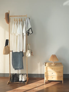 Bamboo Clothes Rack Rak Baju Single Pole 2Layer Hat Coat Rack Hanging Organizer Rack Stand Hanging Pole rack 衣帽架