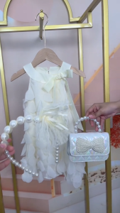 Dress Pesta Snow Flowy Motif Timbul Pita Anak Perempuan