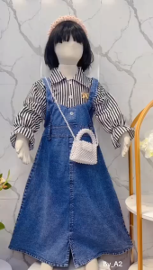 OVERALL CALISTA JEANS SALUR ANAK PEREMPUAN USIA 3 - 12 TAHUN / DRESS OVERALL SALUR KRAH KEMEJA