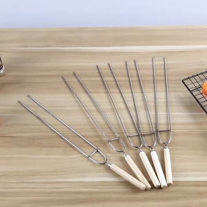 สแตนเลสสตีลย่างเข็มบาร์บีคิว double-headed ส้อมจับไม้ U-รูปส้อมบาร์บีคิวปีกไก่ส้อมเนื้อแกะ skewer บาร์บีคิวเครื่องมือ(5 แพ็ค)