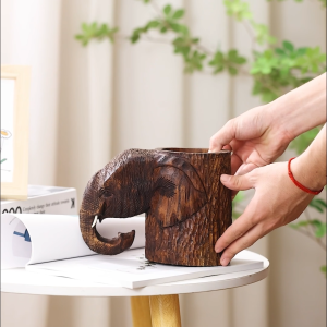 ผู้ถือปากกาวินเทจ กล่องเก็บเครื่องเขียน สำนักงาน ของตกแต่งภาชนะ กล่องเก็บของ กระบอกปากกาช้าง กล่องไม้รูปช้างหัว