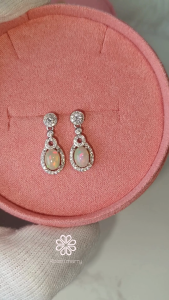 Rosenmarry/ ต่างหูระย้าพลอยโอปอลแท้ ตัวเรือนเงินแท้925 พลอยแท้เสริมดวง ของขวัญ ต่างหูห่วง RE017