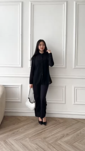 BestStore - Kemeja Polos Hitam Transparan / Kemeja Kekinian / Kemeja Wanita Hitam Polos