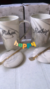 Marble Mug Customised Gift White Marble Ceramic coffee cup with stirrer spoon and marble lid graduation office colleagues farewell wedding favor bridesmaid anniversary mothers day hari raya birthday personalised personalized customized gift