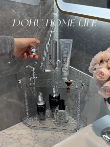 Ripple-pattern Desktop Triangle Storage Shower Corner Bathroom Kitchen Makeup Organizer Storage Box Holder