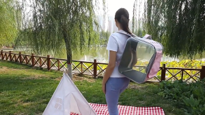 กระเป๋าใส่สัตว์เลี้ยง กระเป๋าแมว เป้สัตว์เลี้ยง กระเป๋าสีขอบด้านข้าง Pet Bag ของขวัญปีใหม่