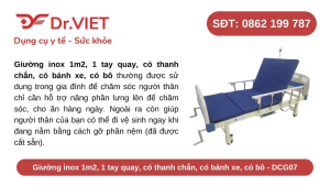 Giường inox 1m2 1 tay quay có thanh chắn có bánh xe có bô vệ sinh