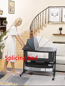 Baby Crib Manual Rocking Crib Rocker Bassinet Bed with Mosquito Net And Storage Area Multifunctional