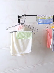 LA OPALA 10 Holes Folding Clothes Drying Rack Carbon Steel Punch-free Clothes Rack Wall Mounted Rack for Indoor & Outdoor