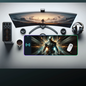 DESKMATEC Wireless Charging Mouse Pad 15W Qi-compliant CyberTitan RGB Wireless Charging Desk Ma