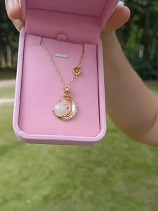 916 Saudi Gold Pawnable Fashion Natural Hetian Jade Starburst Rhinestone Rabbit Moon Pendant Necklace For Women