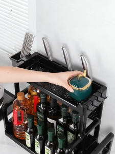 Kệ Đựng Gia Vị 2-3 Tầng Sơn Tĩnh Điện Chống Rỉ Nhập Khẩu Cao CấpTặng Kèm Khay Để Thớt  Cài Dao Móc Treo Đồ Huvihome