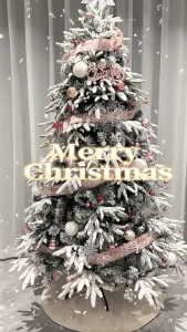 【FREE GIFT】NUVOX 4/5/6 Feet Christmas Tree White Snowflake Flocking PE + PVC Cedar Xmas Ornaments w/ LED Light Window Snow Scene Holiday Decorations Essentials X-mas Accessories 4-6 Ft. Four to Six Size