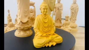 Tượng Phật Bà Quan Âm đứng đài sen chất liệu gỗ Hoàng Dương cao 21cm hàng thủ công mỹ nghệ chạm khắc tinh xảo