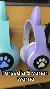 Headphone Bluetooth Kucing Macaron LED Color Light Cute Cat Ear Headphone with Mic STN-28 Foldable Wireless Headphones Bluetooth Earphone
