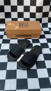 Dép Da nam quai ngang đế bằng dép khắc lazer MOONER thiết kế riêng biệt mã [ M 48 ]