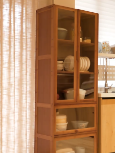 Bamboo Kitchen Cabinet 4/5Layers Storage Rack With Transparent Door Microwave Oven Rack Kitchen Cabinet Multifunctional Shelf Kabinet Rak Dapur