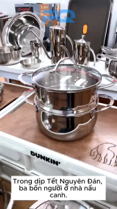 Xửng hấp 2 tầng CHOCKMEN khay hấp inox 16cm 20cm26 cm xửng hấp đa năng vung kính CHOCKMEN bộ nồi xửng hấp CHOCKMEN