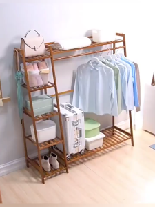 T-Y(COD) ตู้เสื้อผ้า ติดตั้งง่าย ตู้เสื้อผ้า อเนกประสงค์ ราวแขวนผ้า ผลิตภัณฑ์ไม้ไผ่คุณภาพสูง แข็งแรง แข็งแรงและทนทาน รับน้ำหนักได้ดี ทนทานแข็งแรง ดีไซน์สวยเรียบง่าย