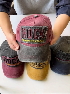 หมวกแก๊ปผ้าฟอกเฟดสไตล์วินเทจ ROCK ปรับลดขนาดได้ สำหรับผู้ชายและผู้หญิง พร้อมส่ง