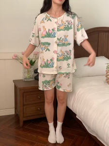 Baju Tidur Piyama Set BS-5055 Setelan Tipis Adem Lengan Pendek Celana Pendek Baju Rumah Sleepwear