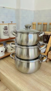 Panci Vienna 16cm 18cm 20cm Panci Belly Pot Set 3 pcs Tutup Kaca Panci Stainless Steel