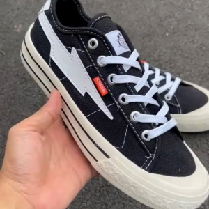 Sepatu XternalStepSure - Mitterns Storm Low Black White Blue All Black Kasual Kanvas Petir