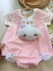 Bodysuit yếm cotton thêu thú nhồi bông siêu đáng yêu cho bé trai và bé gái