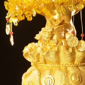 WHL 招财树 精致树脂黄水晶招财树摆件 发财树 摇钱树 开业礼品 家居客厅办公室装饰工艺品 风水摆设品 Citrine Money Tree Lucky Tree Crystal Tree Feng Shui Item