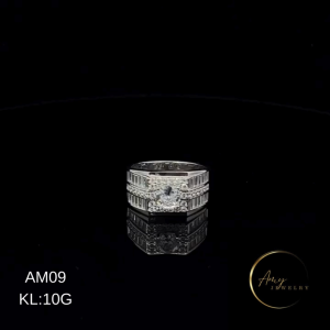 AM09 Nhẫn nam bạc 925 công nghệ xi độc quyền NanoShield xi bạch kim đính đá 6ly