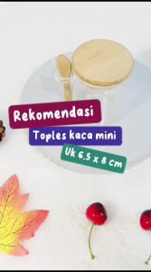 Toples Kaca Mini Bulat Tabung Storage Jars Transparan Plus Sendok Kayu Ukuran 6.5 x 8 cm