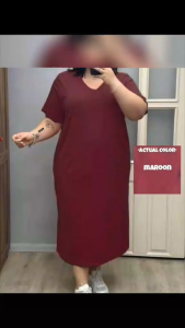 BKK PLUS SIZE VNECK MAXI DRESS/ COTTON MAXI TSHIRT DRESS WITH SIDE POCKET BOTH SIDE