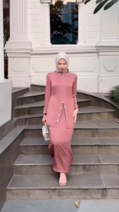 ZAHRA Baju Kurung Couple Melayu Polos Payet Setelan Blouse Rok Span Seragam Kondangan Lamaran