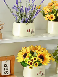 【SG】Sunflower Artificial Potted Flowers Fake Flower Ceramic Vase Pot Bonsai for Home Decor Wedding Plant Table Flower