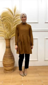 Ays - Avira long tunik polo linen kemeja wanita terbaru pakaian wanita kekinian busui friendy