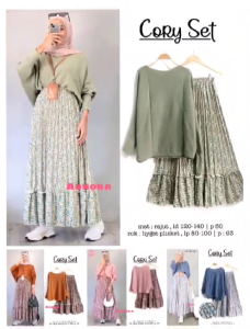 BISA COD Setelan Perempuan Dewasa Atasan Rajut Polos Dan Rok Panjang Plisket Motif Coryy Set