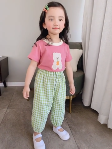 Kids High Quality Korean Retro Plaid Casual Anti Mosquito Jogger Pants for Kids Girls 2-10 Years Old
