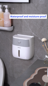 Ecoco  Double Layer Tissue Box Wall Mount Toilet Paper Holder Shelf Waterproof Roll Paper Storage Box