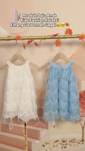 [KIDSFASHIONKOLEKSI] Dress Anak Perempuan Bulu Yoora Tasel Premium Blue & Pink
