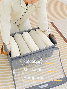 TIDY B Cationic Foldable Storage Box with Lid Clothes Organization Grey Flip Top Storage Boxes Wardrobe Organisers