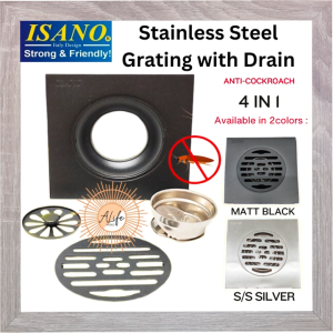 ALife World ISANO Stainless Steel Toilet Floor Grating with Drain 6inch Silver 6110FG or Matt Black 1267BL Anti Cockroach